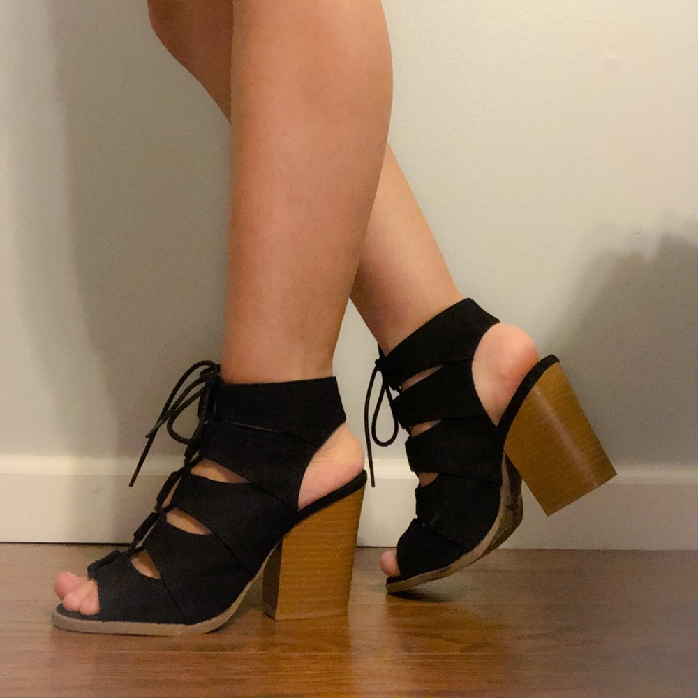 Black lace up heels